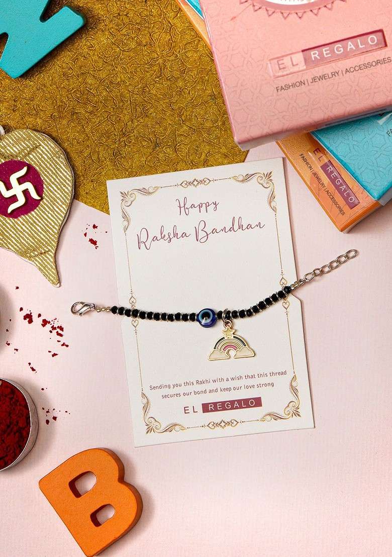 Evil Eye Charm Rakhi For Infant Boys With Roli Chawal Rakhi Card - Indya