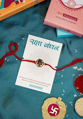 Men Ganesha Charm Details Bhai Rakhi With Roli And Chawal