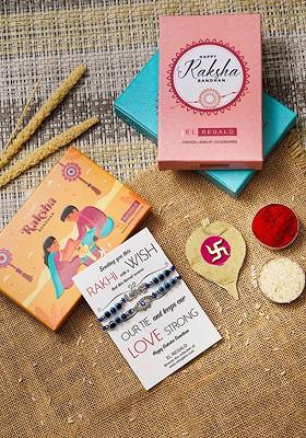 Set Of 2 Evil Eye Rakhi Combo For Bhaiya And Bhabhi With Roli Chawal