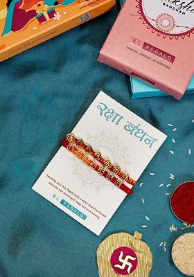 Set Of 2 Bhaiya And Bhabhi Rakhi Combo With Roli Chawal