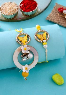 Unisex Set Of 2 Butterfly And Floral Bhaiya Bhabhi Rakhis