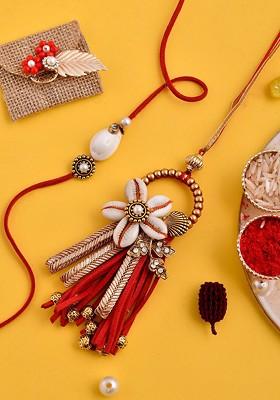 Unisex Set Of 2 Beaded And Shell Bhaiya Bhabhi Rakhis