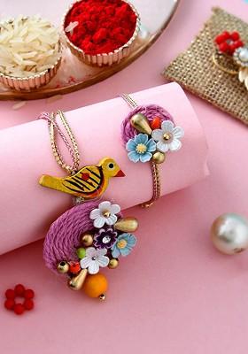 Set Of 2 Jute Chirping Bird Bhaiya Bhabhi Rakhi