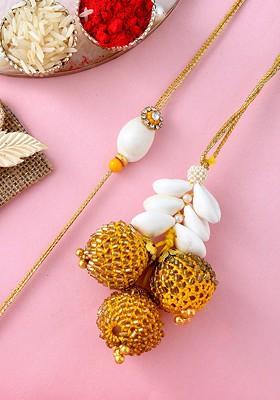 Set Of 2 Beadded Bhaiya Bhabhi Rakhi With Roli And Chawal