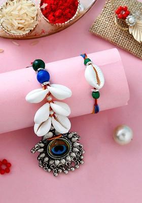 Set Of 2 Beaded Bhaiya Bhabhi Rakhi With Roli And Chawal