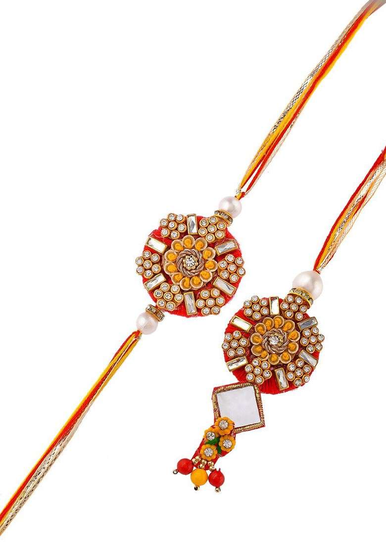 Set Of 2 Stone Studded Bhaiya Bhabhi Rakhi With Roli And Chawal - Indya