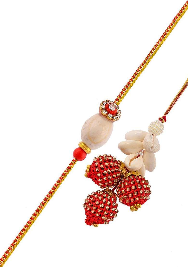 Unisex Set Of 2 Sea Shell Beaded Bhaiya Bhabhi Rakhis - Indya