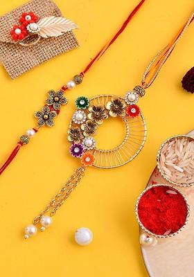 Unisex Set Of 2 Stone Studded And Beaded Bhaiya Bhabhi Rakhis