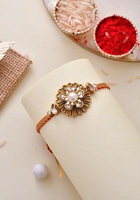 Kundan Studded And Beaded Embellished Charm Rakhi