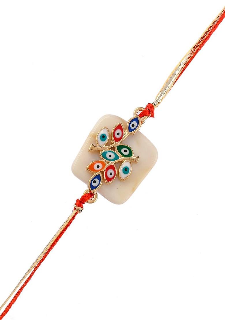 Gold Plated Evil Eye Embellished Resin Rakhi - Indya