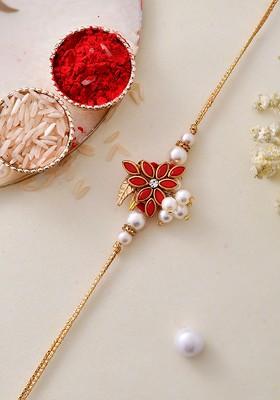 Stone Studded And Pearls Beaded Embellished Charm Rakhi