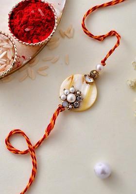 Pearl And Beads Enamelled Resin Rakhi