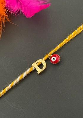 Gold Plated D Alphabet And Evil Eye Charm Rakhi