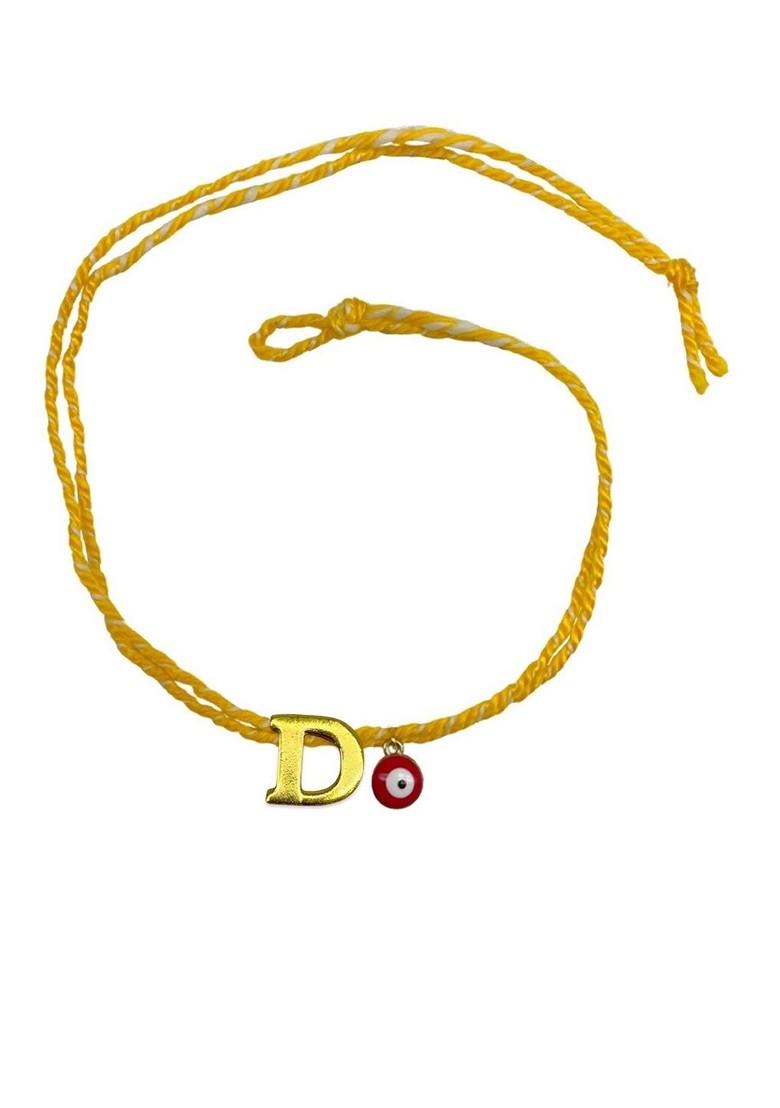 Gold Plated D Alphabet And Evil Eye Charm Rakhi - Indya