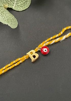Gold Plated B Alphabet And Evil Eye Charm Rakhi