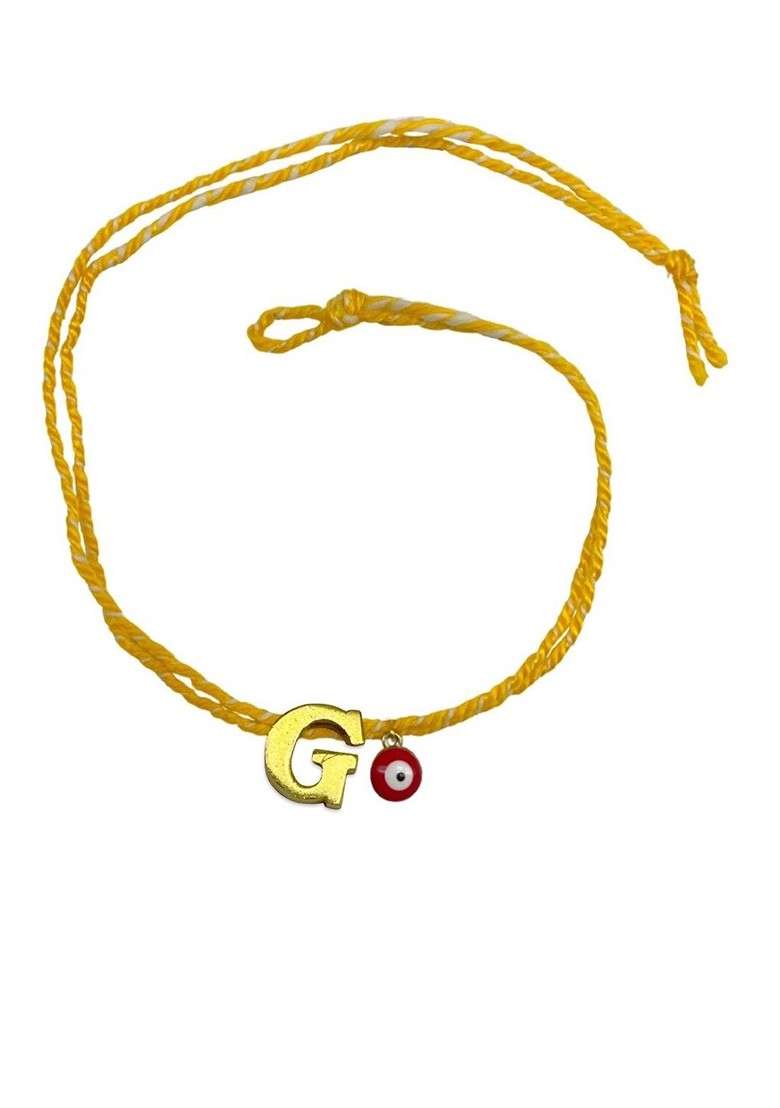 Gold Plated G Alphabet And Evil Eye Charm Rakhi - Indya