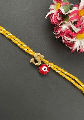 Gold Plated Letter "S Initial And Evil Eye Charm Rakhi