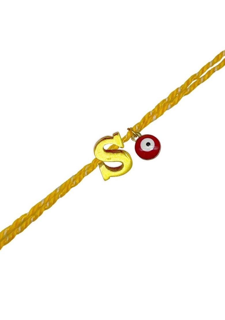 Gold Plated Letter "S Initial And Evil Eye Charm Rakhi - Indya