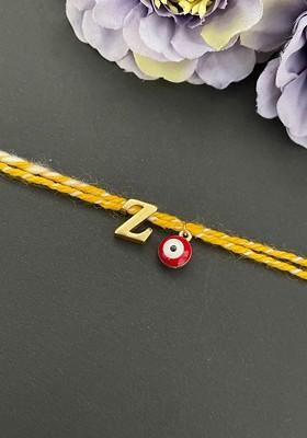 Gold Plated Z Alphabet And Evil Eye Charm Rakhi