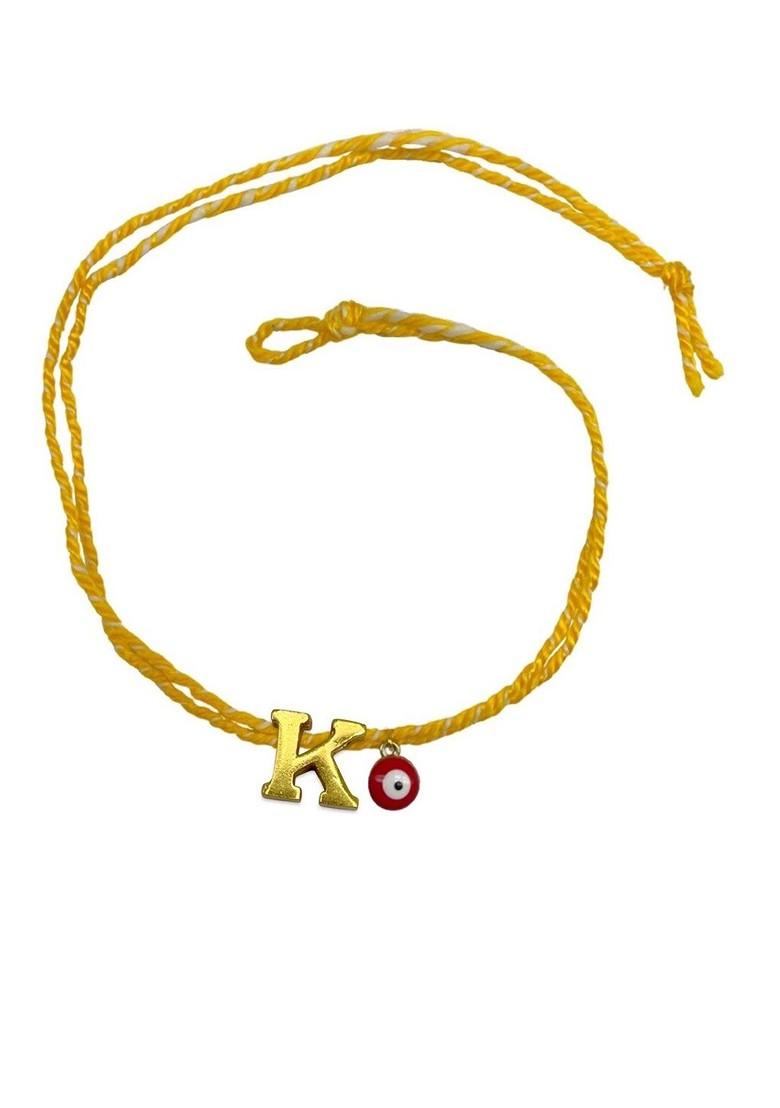 Gold Plated K Alphabet And Evil Eye Charm Rakhi - Indya