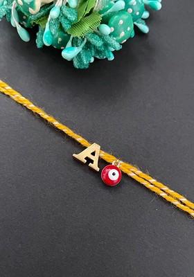 Gold Plated Letter "A Initial And Evil Eye Charm Rakhi