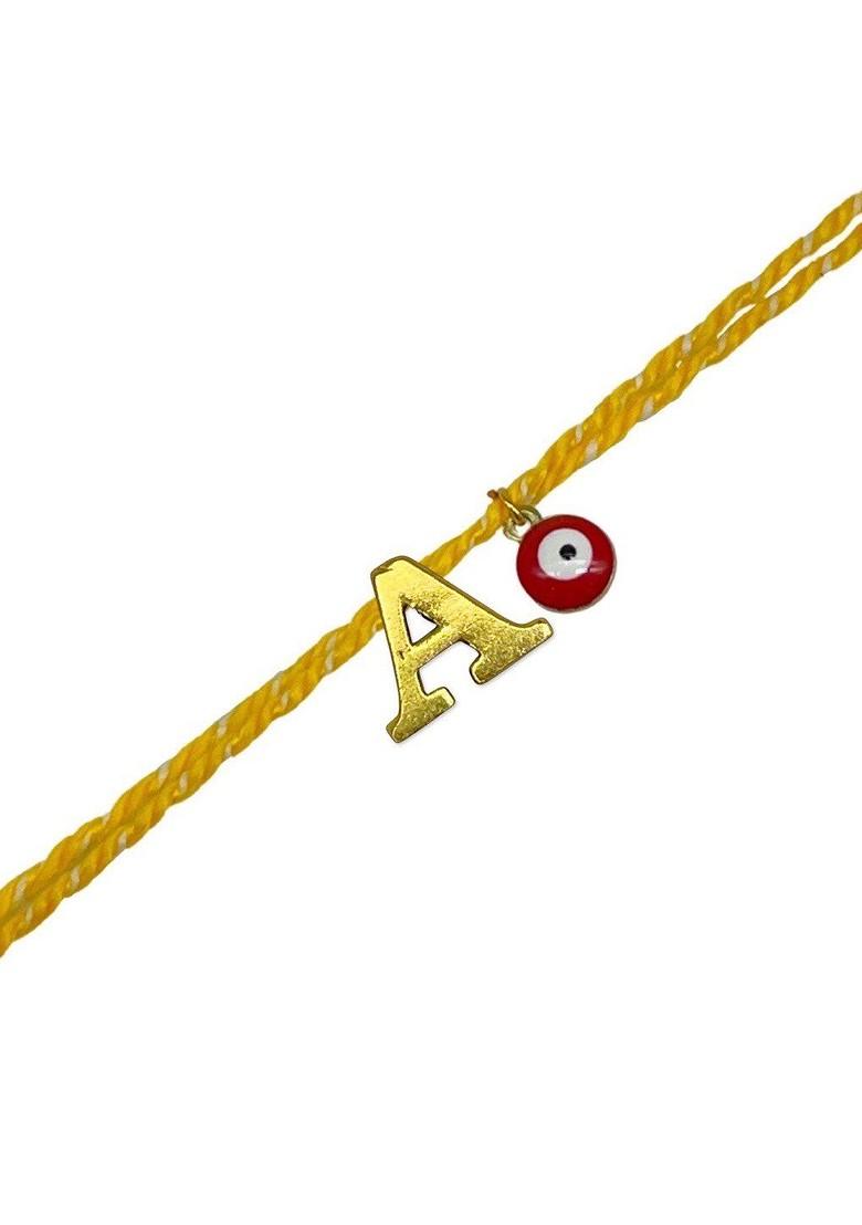 Gold Plated Letter "A Initial And Evil Eye Charm Rakhi - Indya