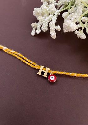 Gold Plated And H Letter With Evil Eye Charm Bracelet Rakhi