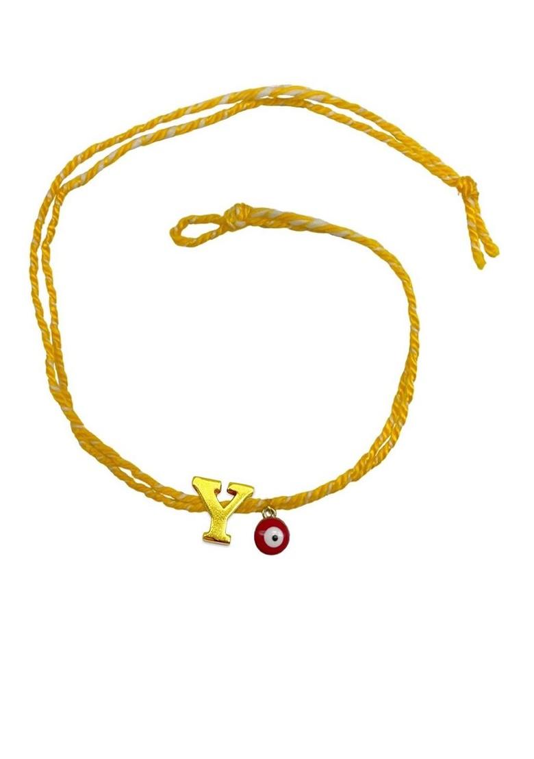 Gold Plated Y Alphabet And Evil Eye Charm Rakhi - Indya