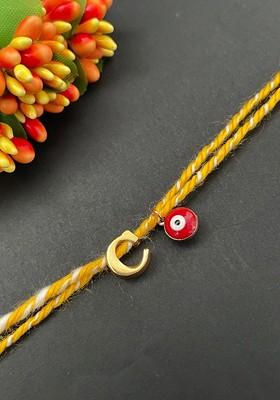 Gold Plated Letter "C Initial And Evil Eye Charm Rakhi