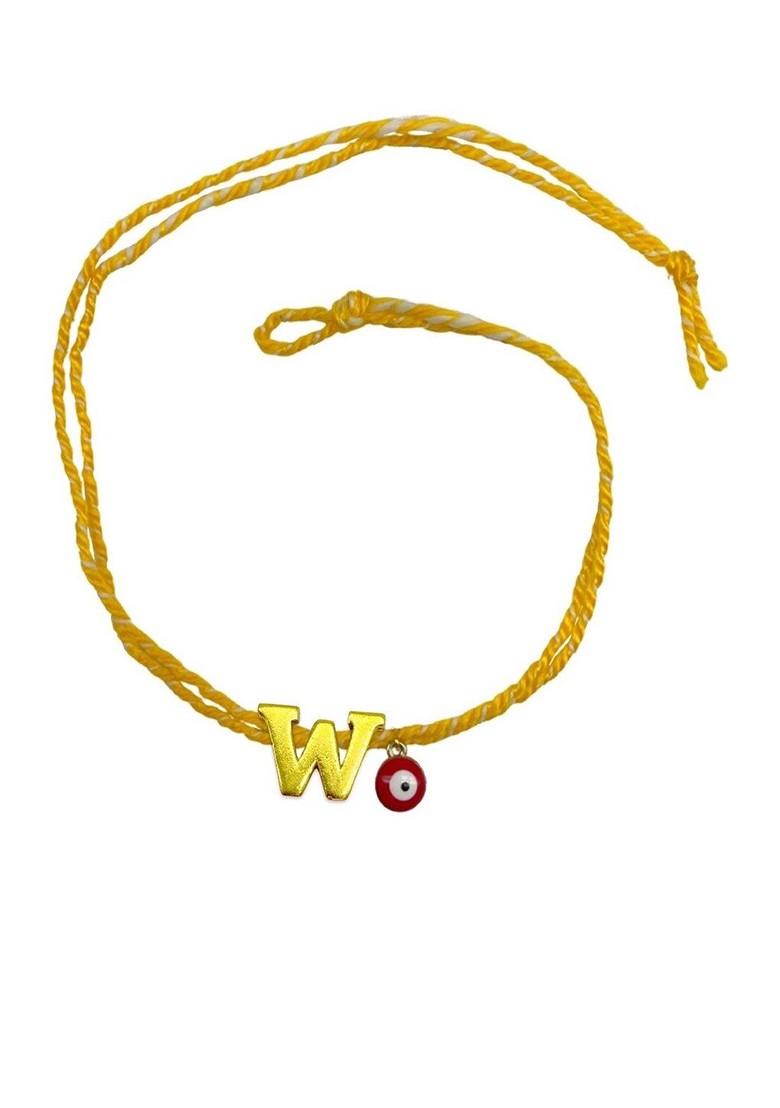 Gold Plated Letter "W Initial And Evil Eye Charm Rakhi - Indya