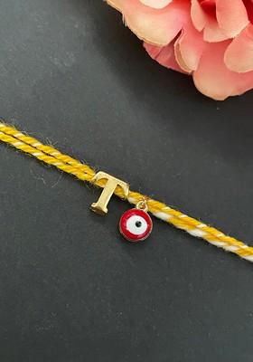 Evil Eye And Letter T Charm Rakhi Bracelet