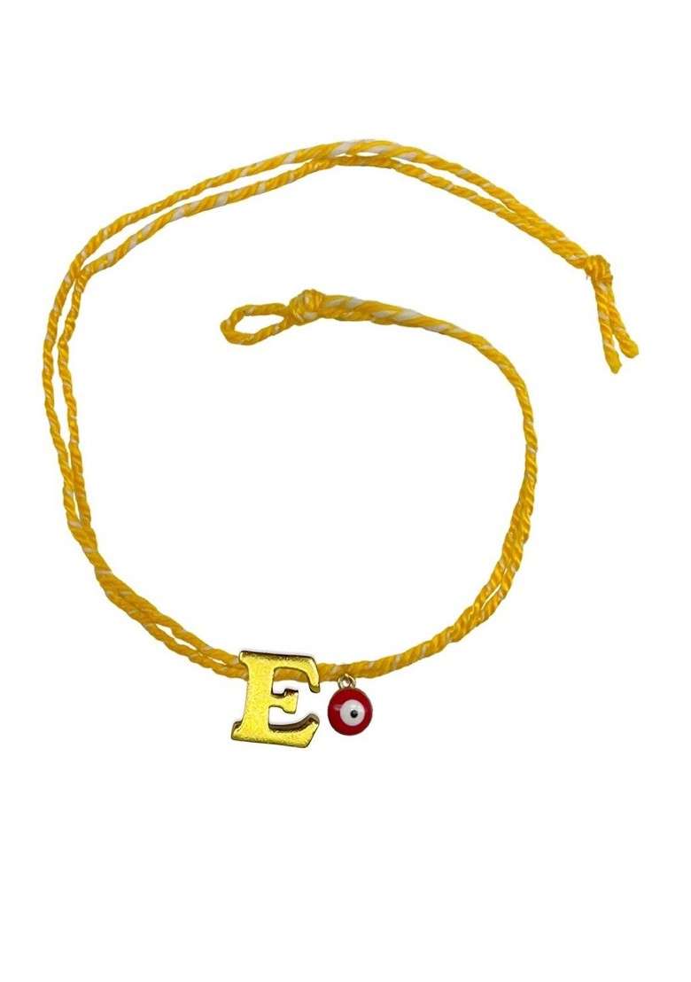 Gold Plated E Alphabet And Evil Eye Charm Rakhi - Indya