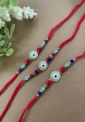 Set Of 3 Evil Eye Charm Beaded Rakhi