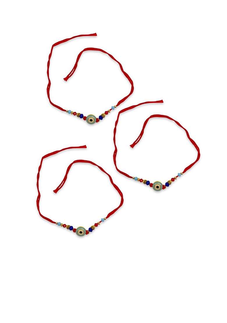 Set Of 3 Evil Eye Charm Beaded Rakhi - Indya