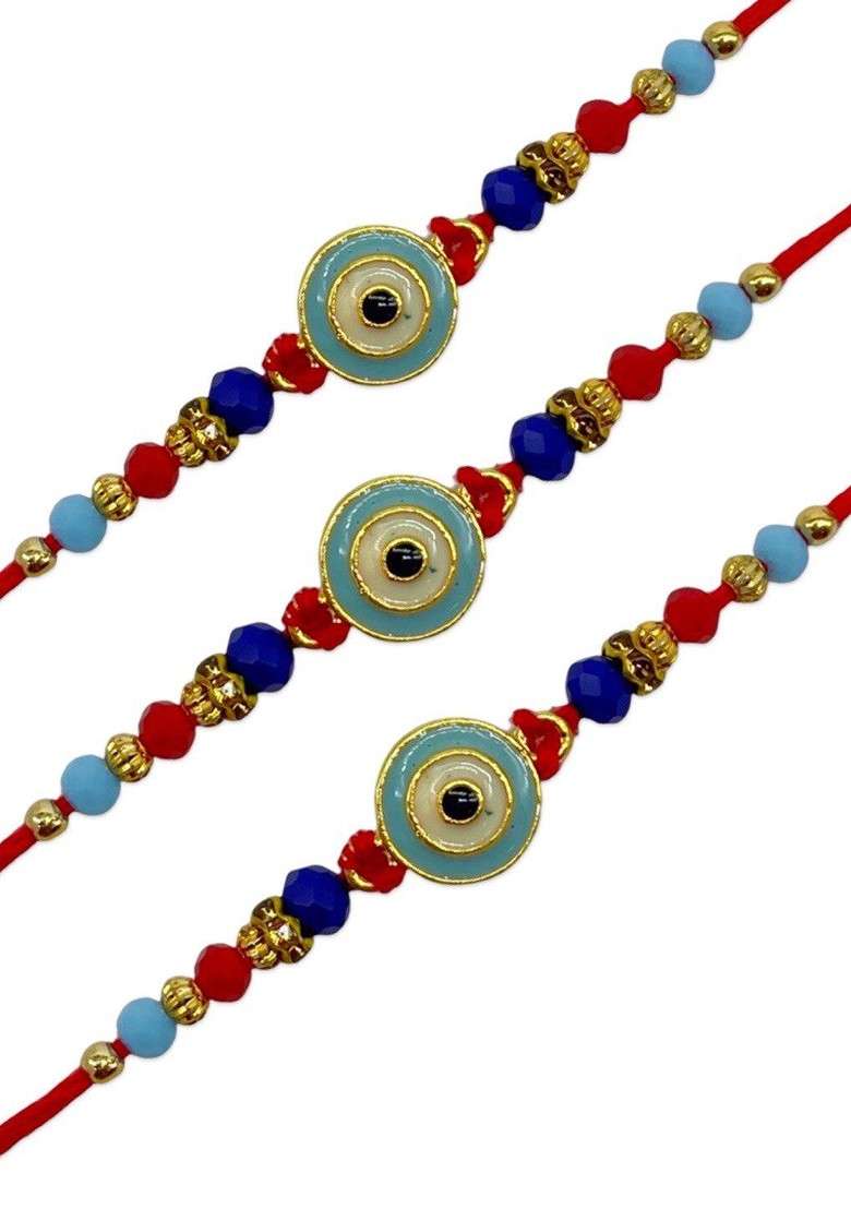 Set Of 3 Evil Eye Charm Beaded Rakhi - Indya