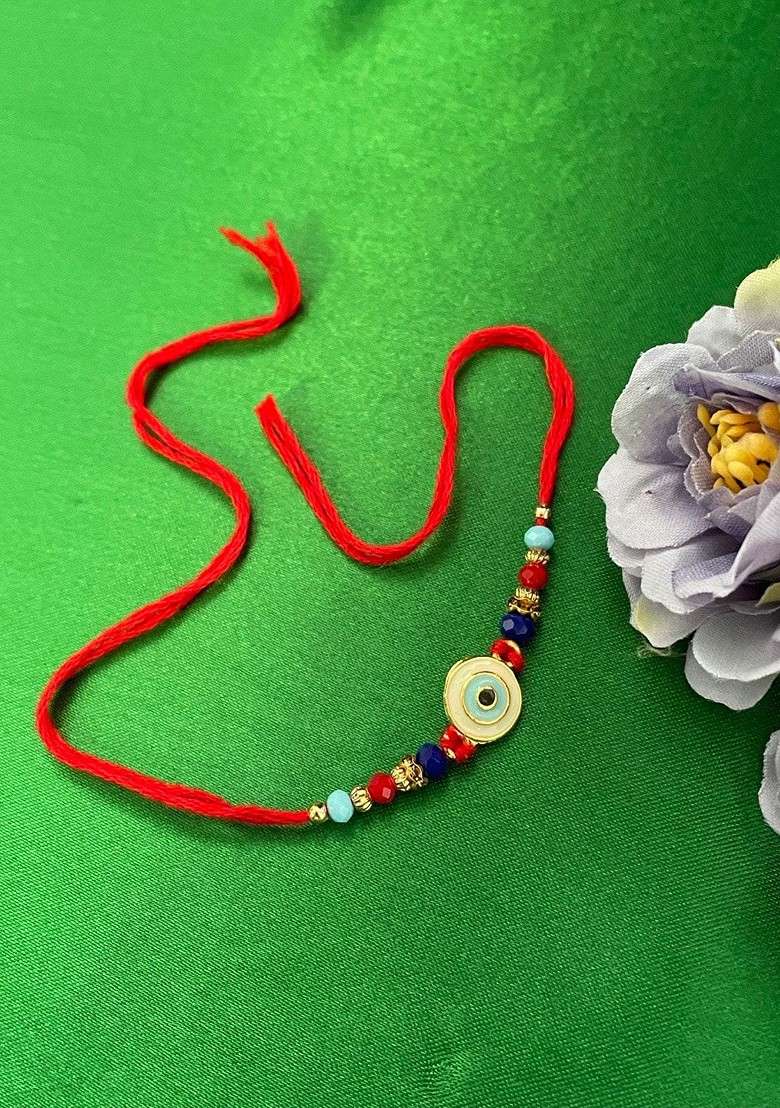 Evil Eye And Beaded Charm Thread Rakhi - Indya