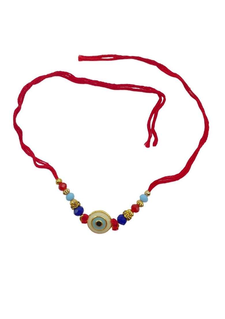 Evil Eye And Beaded Charm Thread Rakhi - Indya