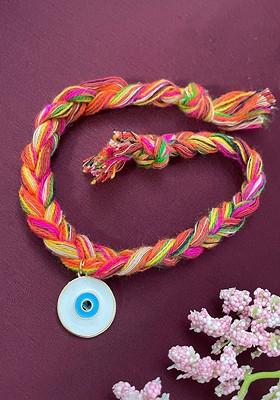 Gold Plated Evil Eye Rakhi Colorful Thread