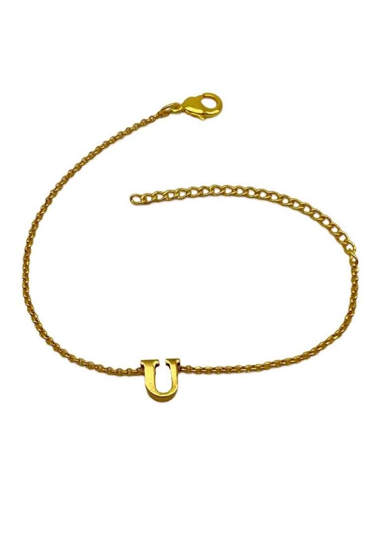 Letter "U Name Gold Plated Rakhi Bracelet - Indya