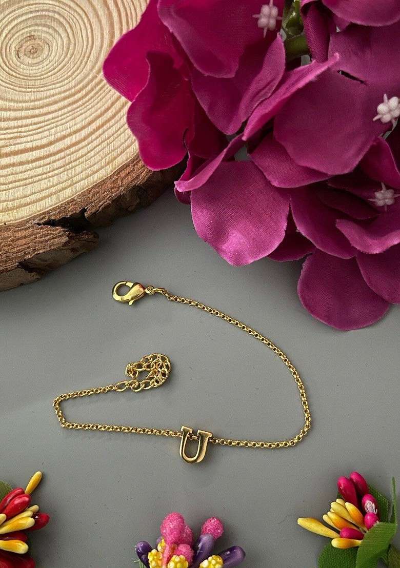 Letter "U Name Gold Plated Rakhi Bracelet - Indya