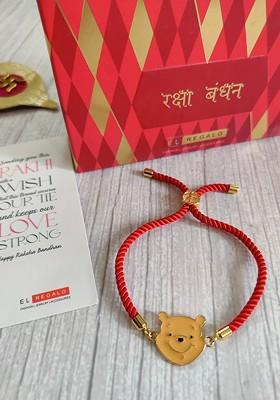 Kids Red And Gold Toned Beaded Pooh Rakhi