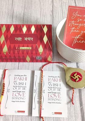 Set Of 2 Red And Yellow Beaded Rakhi With Roli Chawal