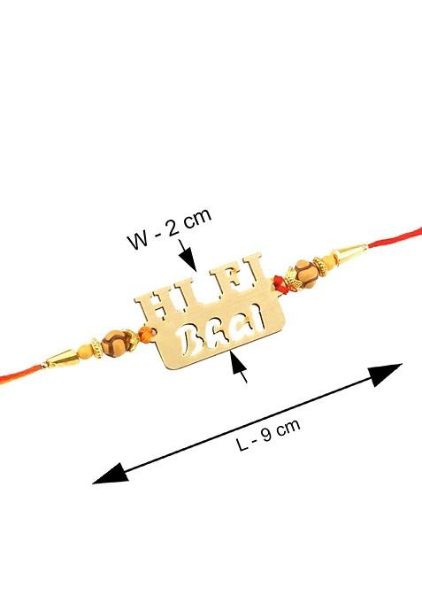 Gold Toned And Red 4 Rakhi With Roli Chawal And Greeting Card