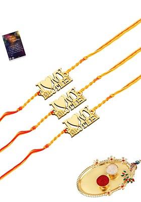 Set Of 3 Rakhi With Pooja Thali Roli Chawal Greeting Card