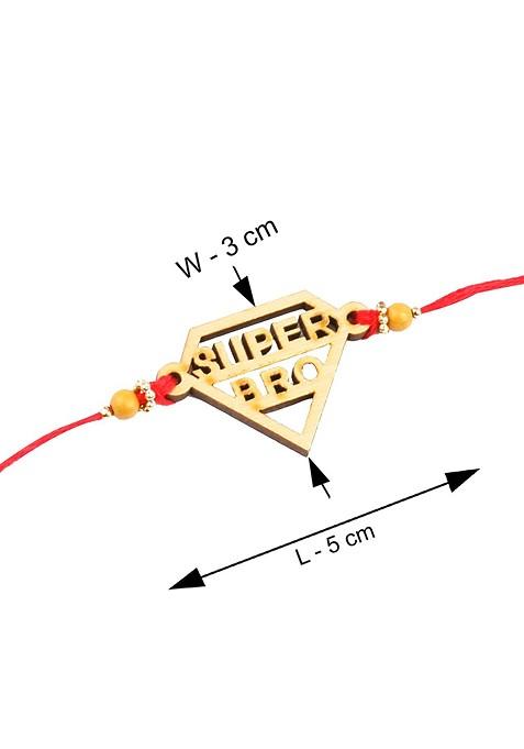 Gold Toned And Red Bhaiya Rakhi For Bhai With Roli Chawal And Greeting Card