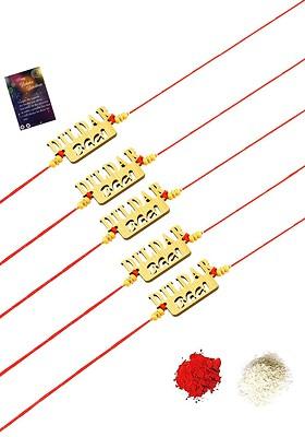 Pack Of 5 Rakhi With Roli Chawal And Greeting Card