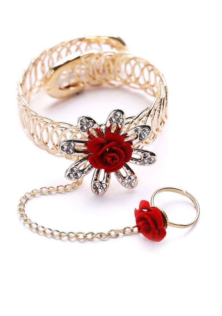 Unisex Red And Gold Flower Design Rakhi