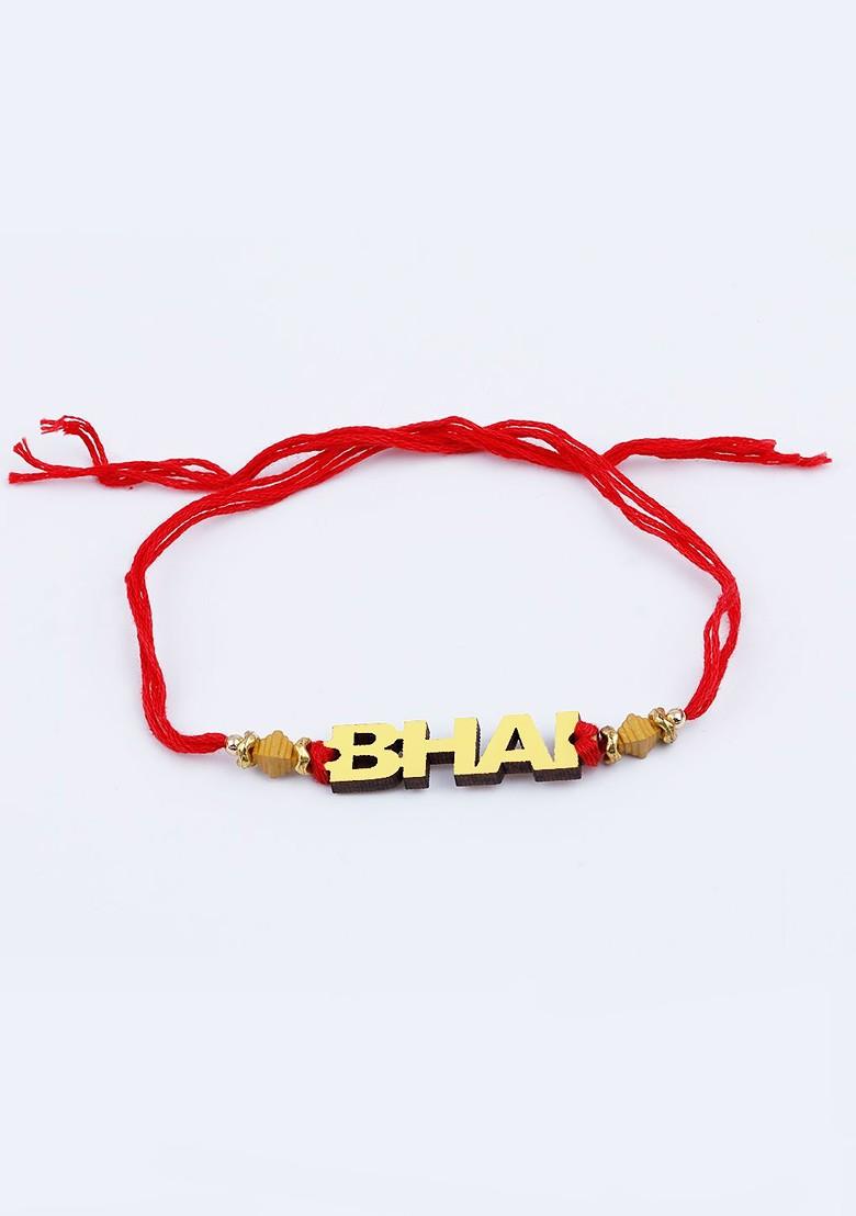 El Regalo Gold Toned And Red 4 Rakhi With Roli Chawal Greeting Card