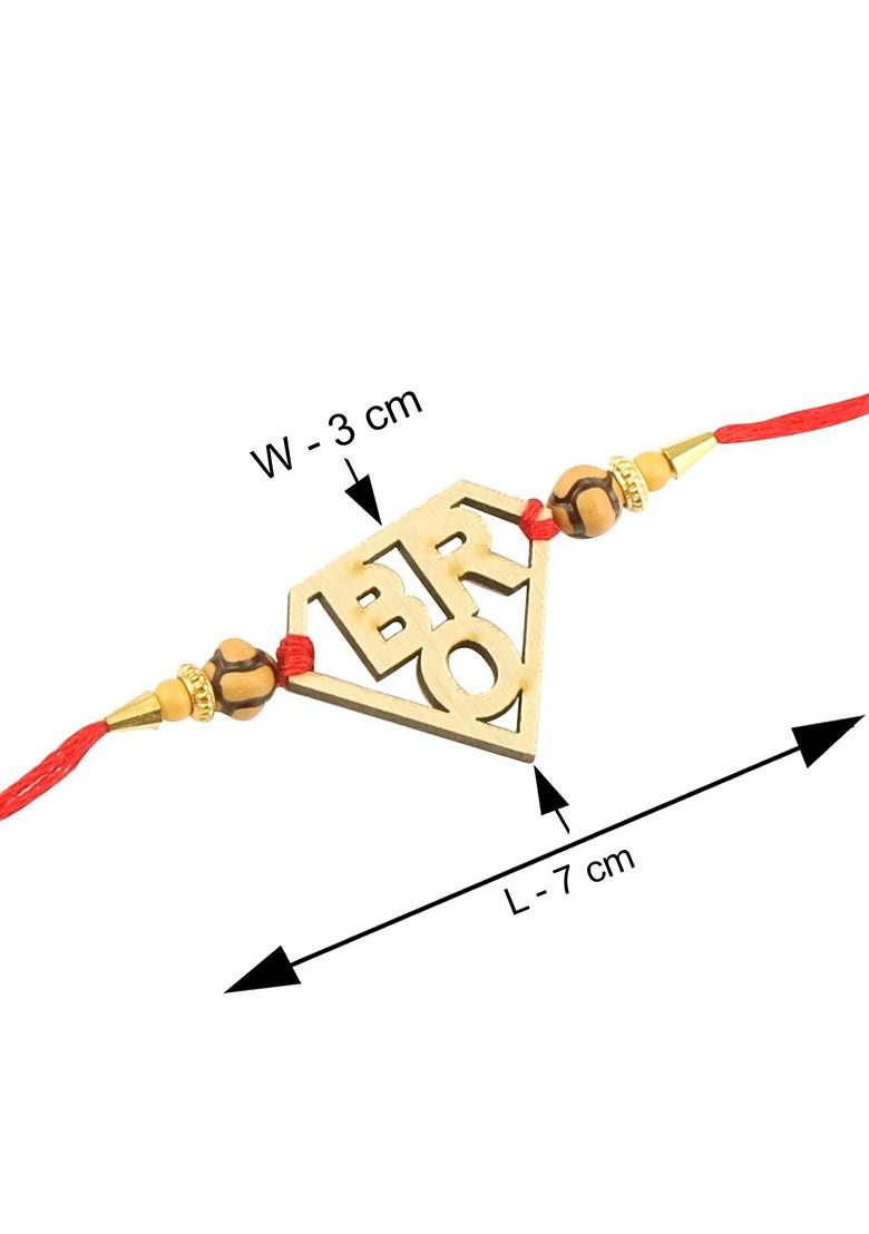 Gold Toned And Red Set Of 4 Rakhi Pooja Thali Roli Chawal And Greeting Card