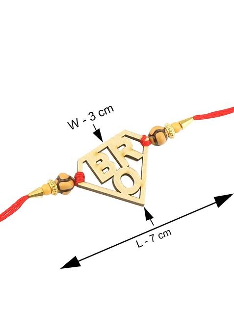 Gold Toned And Red Set Of 4 Rakhi Pooja Thali Roli Chawal And Greeting Card